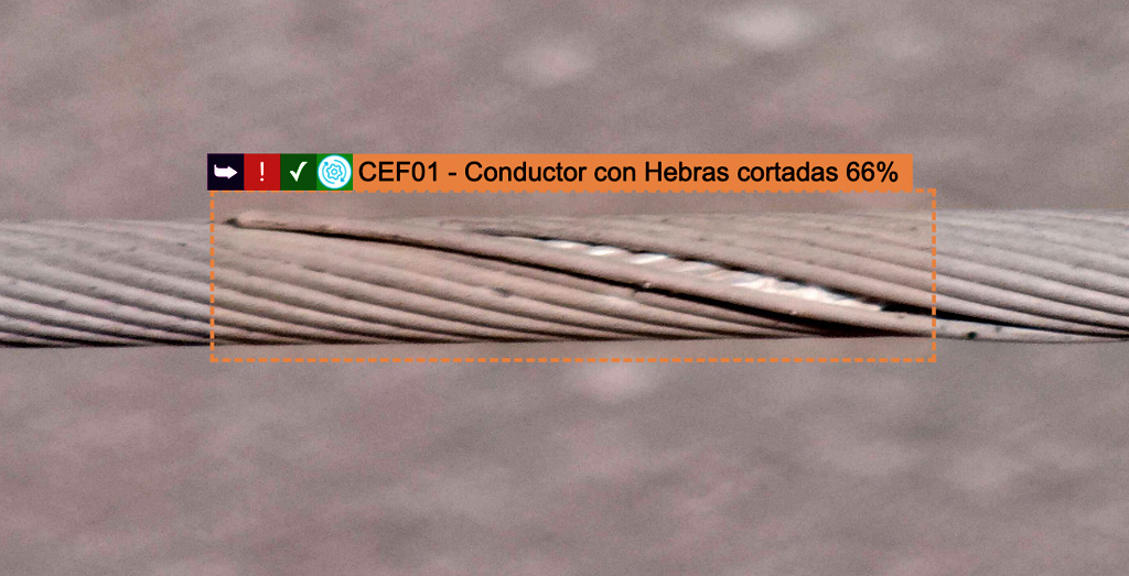 Detección IA de hebra cortada en conductor - severidad crítica nivel 5