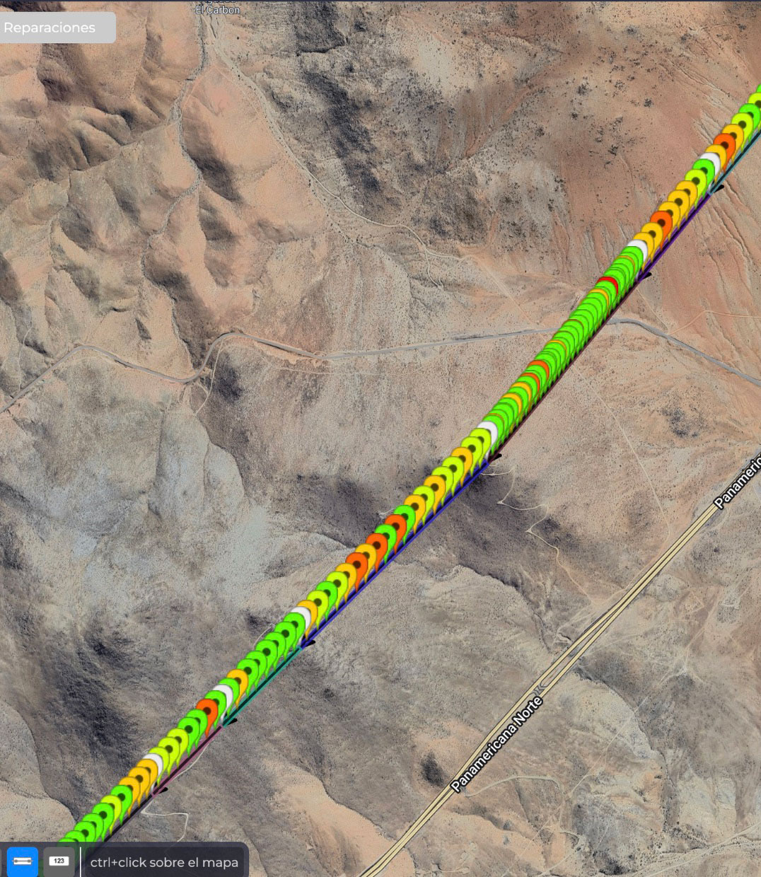 Mapa georreferenciado de hallazgos priorizados en línea de transmisión